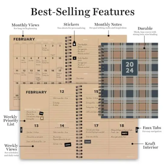 TF Publishing 2024 Neutral Plaid Medium Weekly Monthly Planner {8}