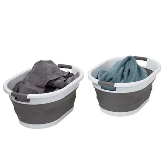 Honey Can Do 24" Collapsible Rubber Laundry Basket Set Dark Gray and White {1}