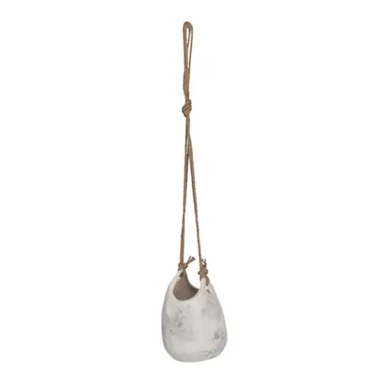 Hello Honey&reg; 9.5" White Distressed Volcano Finish Hanging Stoneware Planter with Jute Rope Hanger {1}