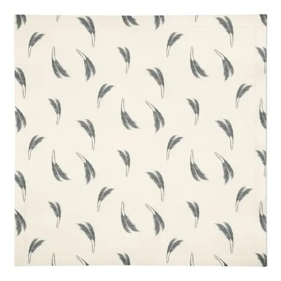 Feather Grass Cotton Twill Napkin Cream and Emerald {1}