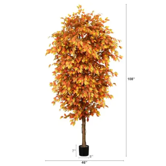 9ft. Potted Artificial Autumn Ficus Tree {5}