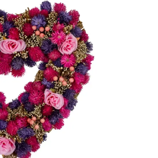 Pink and Purple Floral Berry and Twig Heart-Shaped Artificial Spring Wreath 13.5" {4}