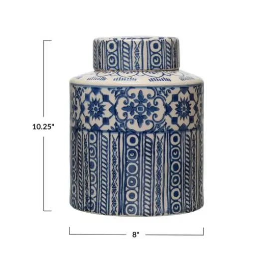 Hello Honey&reg; 10" Blue & Cream Pattern Stoneware Ginger Jar {6}