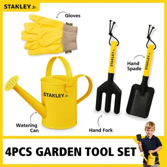 Red Toolbox Stanley Jr 4-Piece Garden Hand Tool Set With Gloves {4}