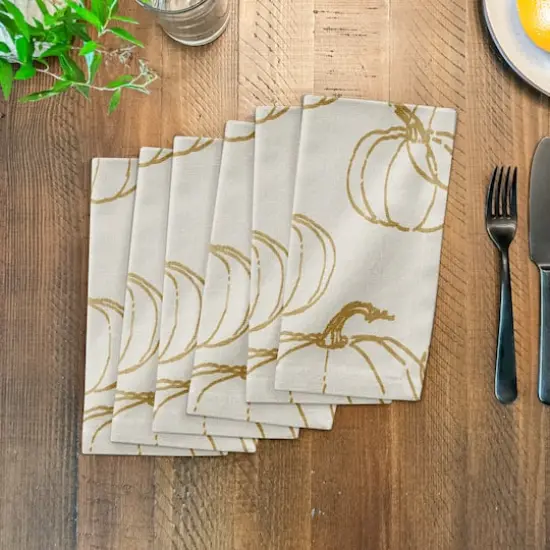 Mustard Yellow Multi Pumpkin Pattern Cotton Twill Napkin {4}
