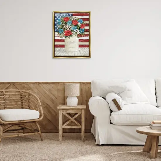 Stupell Industries Americana Flag Festive Bouquet Floater Framed Art Gold {3}
