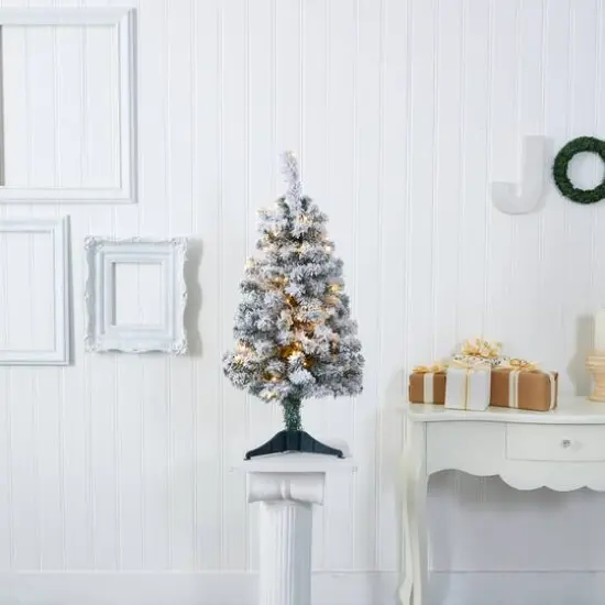 3ft. Pre-Lit Flocked Rock Springs Spruce Artificial Christmas Tree, Clear LED Lights {6}