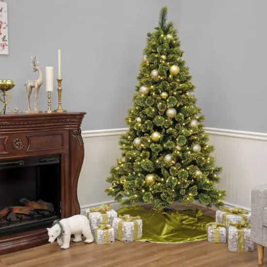 7ft. Pre-Lit Maine Pine Artificial Christmas Tree, Warm White LED Lights {5}