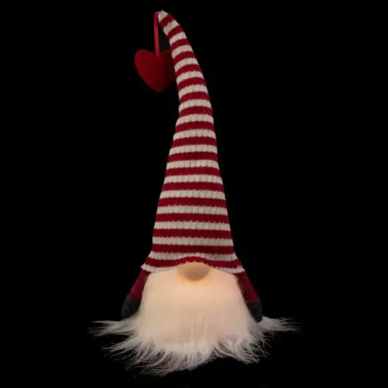 13.5" Lighted Red & White Striped Hat Valentine's Day Gnome {4}