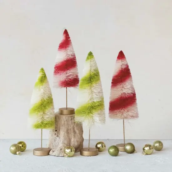 Hello Honey® 11" Red and Cream Striped Sisal Bottle Brush Swirled Tree with Wood Base {4}