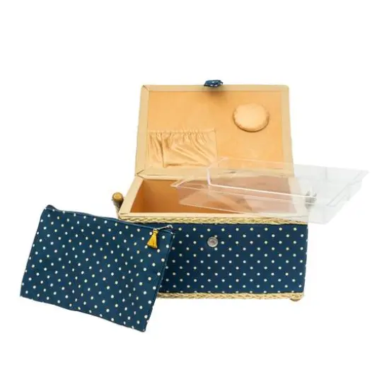SINGER&reg; Large Blue Polka Dot Print Sewing Basket with Matching Zipper Pouch {4}