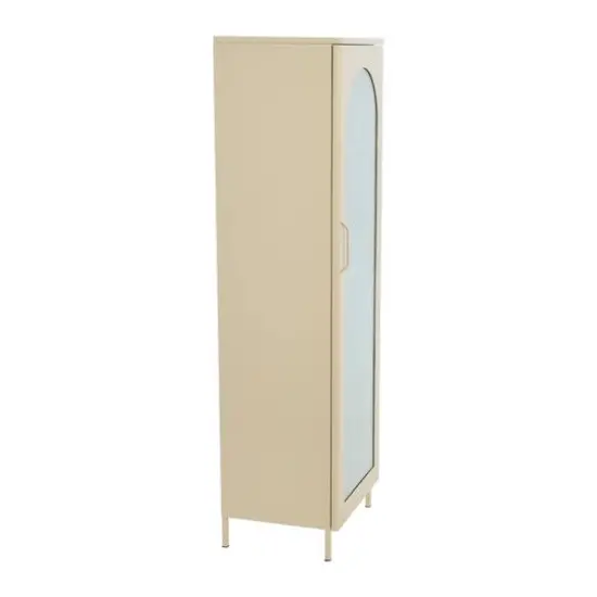 Hello Honey® Solstice 5ft. Tall Metal Accent Cabinet with Arched Glass Door Cream {7}
