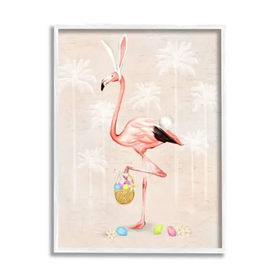 Stupell Industries Easter Flamingo Pink Bird Egg Hunt Basket Framed Giclee Art White {1}