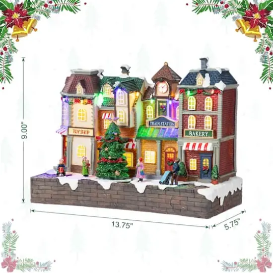 Glitzhome&reg; 13.75" Lighted Christmas Train station Resin Village with Movement and Music {9}