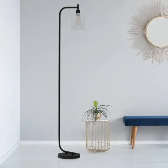 Simple Designs&trade; Iron Lantern Floor Lamp with Glass Shade Black {6}