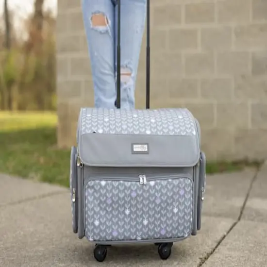 Everything Mary Purple Floral 4 Wheel Collapsible Deluxe Sewing Machine Storage Case {7}