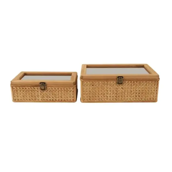 Brown Woven Rattan Box with Glass Top Set {1}