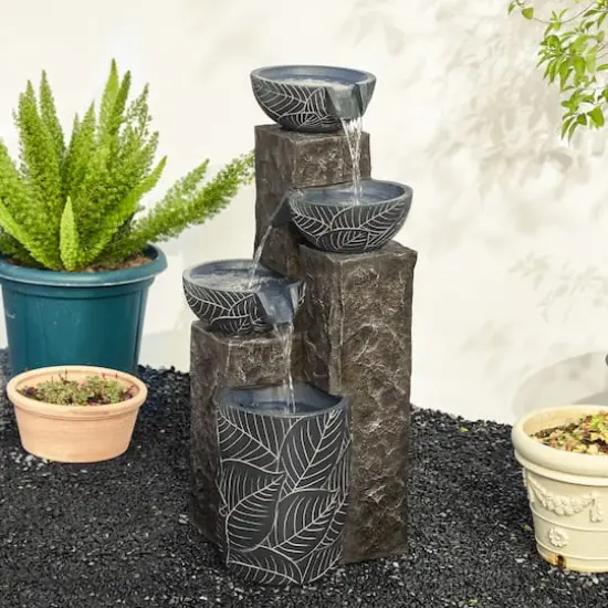 Glitzhome&reg; 33" Natural Leaf Textured 4-Tier Outdoor Fountain {3}