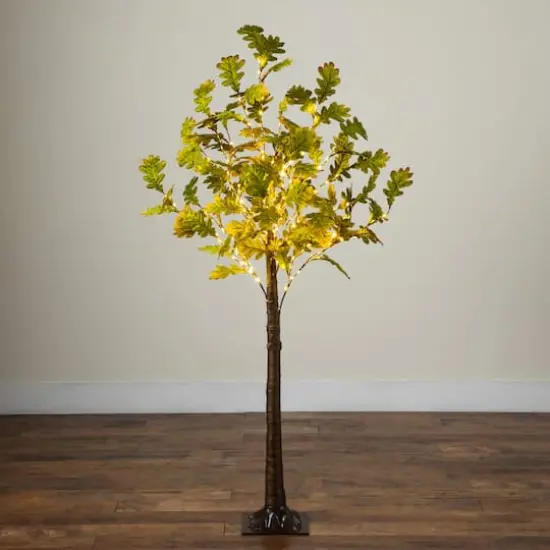 6ft. Pre-Lit Green Autumn Oak Artificial Fall Tree with 250 Warm White LED Lights {8}