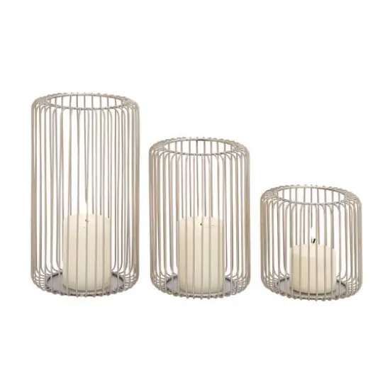 Silver Metal Modern Lantern Set {3}