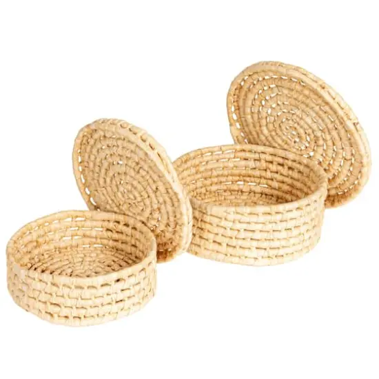 Household Essentials Natural Handwoven Corn Leaf Nestable Basket Set with Lids {3}