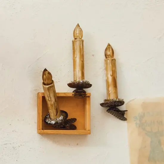 Hello Honey&reg; 6 Pack 5" Multicolor Plastic Candle Clip-On Ornaments with Tinsel & LED Light {3}