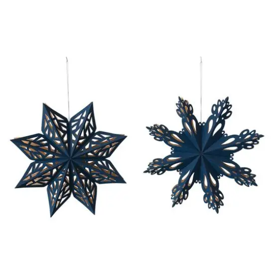 Hello Honey® 7" Navy & Gold Flocked Paper Snowflake Ornament Set {1}