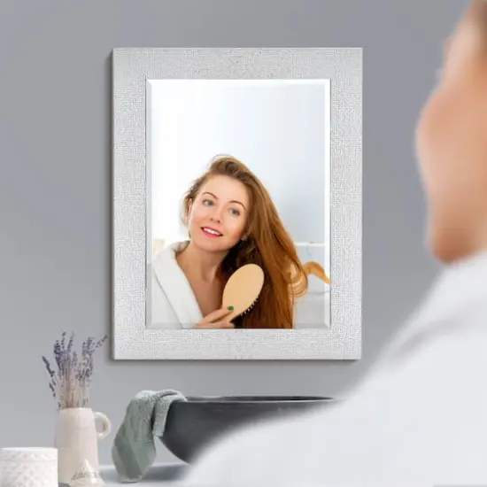 Head West 29" Chrome & White Tile Textured Framed Vanity Mirror {3}