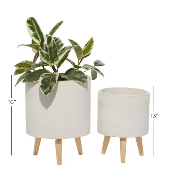 Set of 2 White Polystone Contemporary Planter, 13" 16" {7}