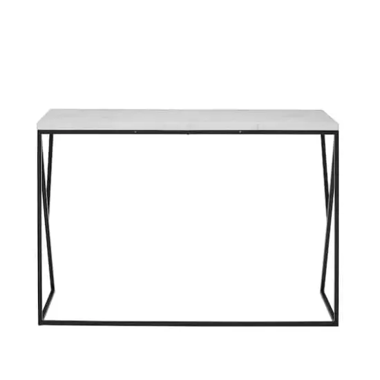 Walker Edison Faux White Marble/Black Geometric Side Entry Table {5}