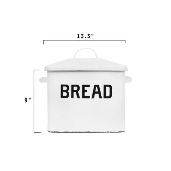 Hello Honey&reg; 13.5" Enameled Metal Distressed White Bread Box with Lid {9}