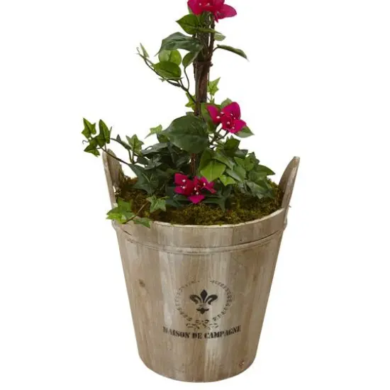 5.5ft. Pink Bougainvillea Topiary Tree with European Barrel Planter {4}
