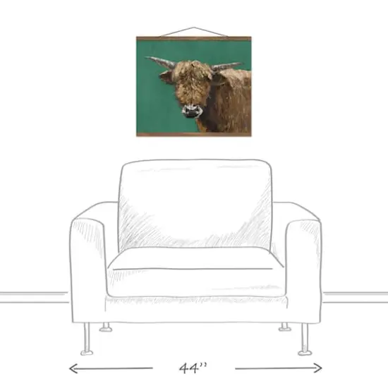 Brown Cow On Emerald 20" x 16" Teak Hanging Canvas {4}