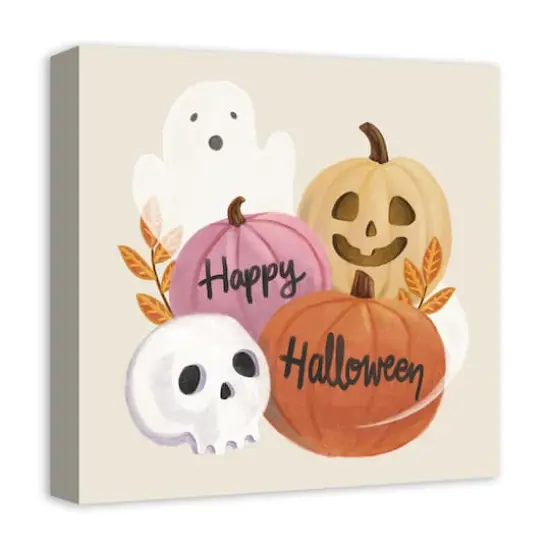Happy Halloween Whispy Ghost & Jack-O-Lantern Canvas Wall Art {3}