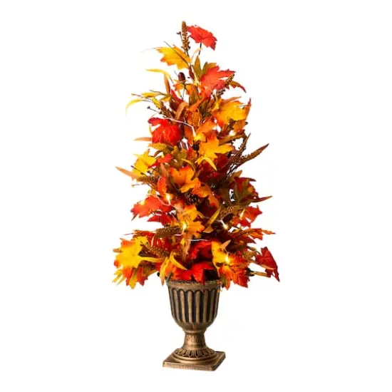 Glitzhome&reg; 3ft. Fall Lighted Maple Leaves Tree in Urn with Timer {1}
