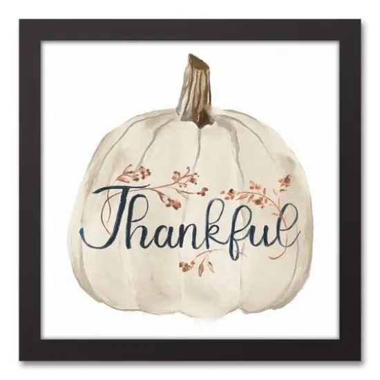 Thankful White Pumpkin Canvas Wall Art with Black Frame {1}