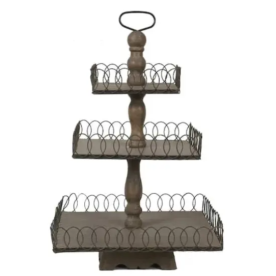 Hello Honey&reg; 27" Gray Wood 3-Tier Tray {1}