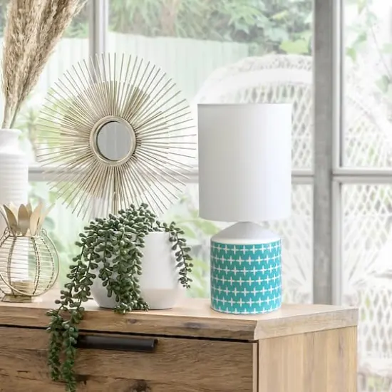 Simple Designs 18.5" Fresh Prints Table Lamp Blue and White Cross {5}