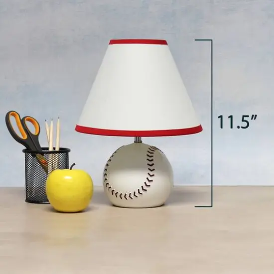 Simple Designs&trade; 11.5" Baseball Base Table Lamp and White Shade Red Trim {5}