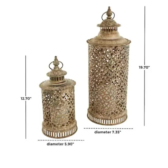 Brown Distressed Ornate Floral Candle Lantern Set {7}