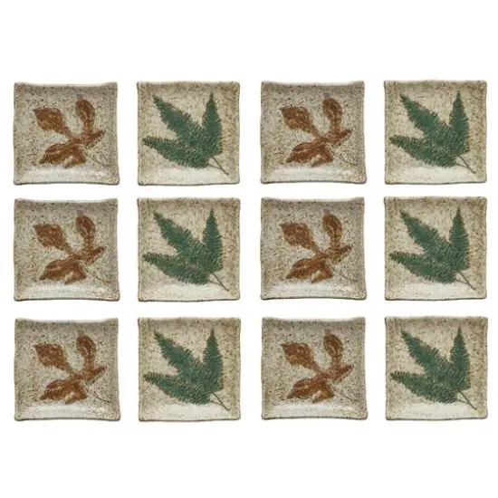 Hello Honey&reg; Multicolor Reactive Glaze Leaf Square Stoneware Plate Set {1}