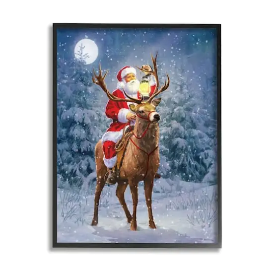 Stupell Industries Santa Riding Reindeer Landscape Framed Giclee Art Black {1}