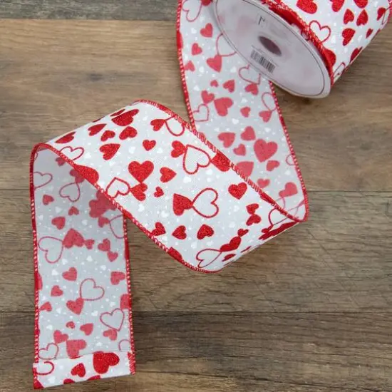 2.5" x 10yd. Small Glittered Hearts Valentine's Day Wired Craft Ribbon {3}