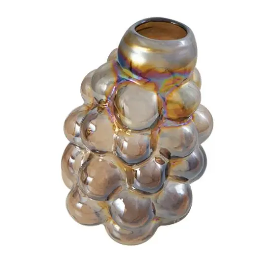 12" Iridescent Brown Abstract Handmade Bubble Glass Vase {6}