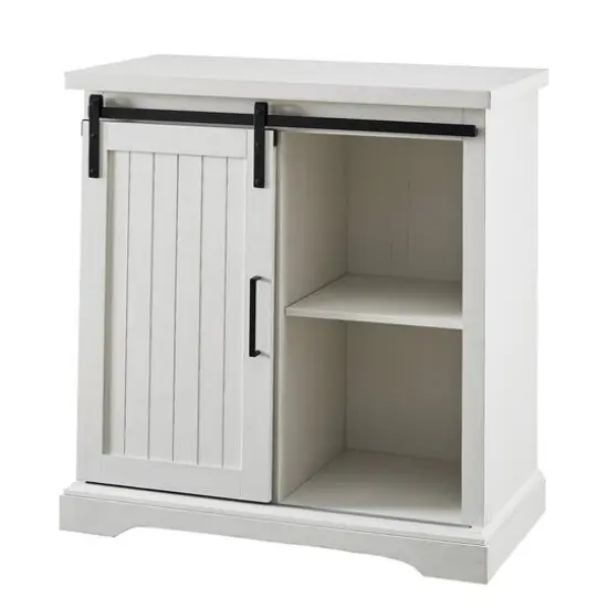 Walker Edison 32" Brushed White Sliding Grooved Door Accent Console {1}