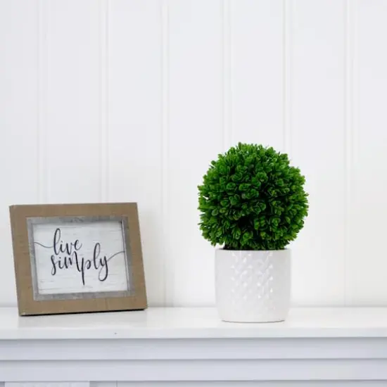 10" Artificial Boxwood Topiary Plant with Decorative Planter {5}