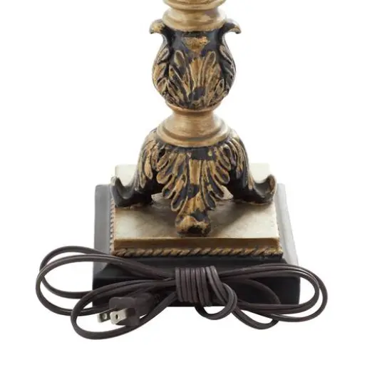 Set of 2 Tuscan Hexagonal Gold Metal and Polystone Floral Buffet Lamp, 32.50" x 11" x 11" {6}