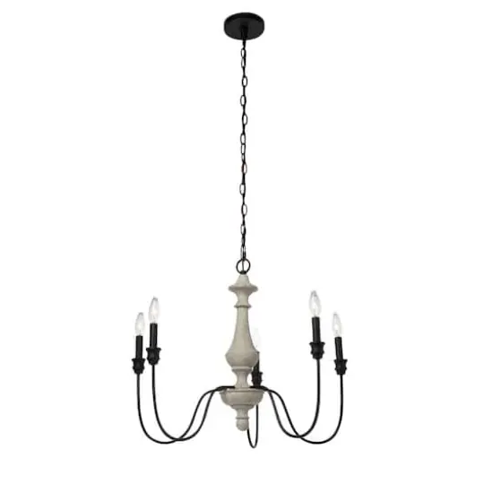 Hello Honey® Robert Stevenson Lighting Magnolia 25" Matte Black 5-Light White Washed Wood and Metal Chandelier {8}