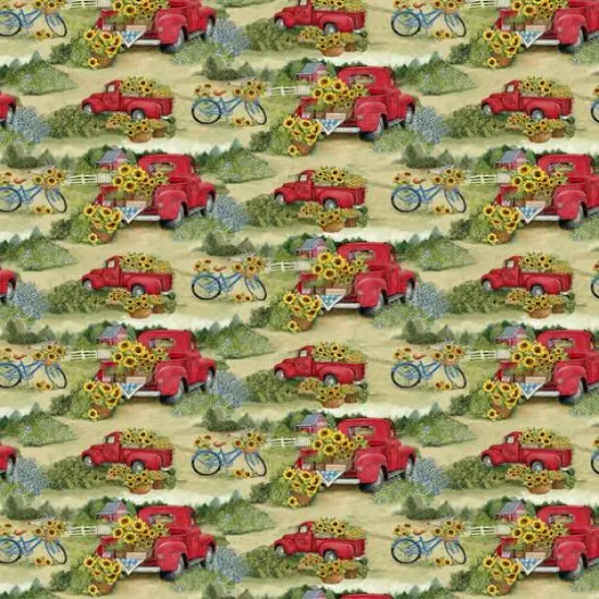 Susan Winget Red Truck & Bicycles Cotton Fabric {3}