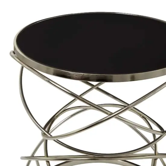 24" Open Ring Accent Table with Black Marble Top Silver {4}